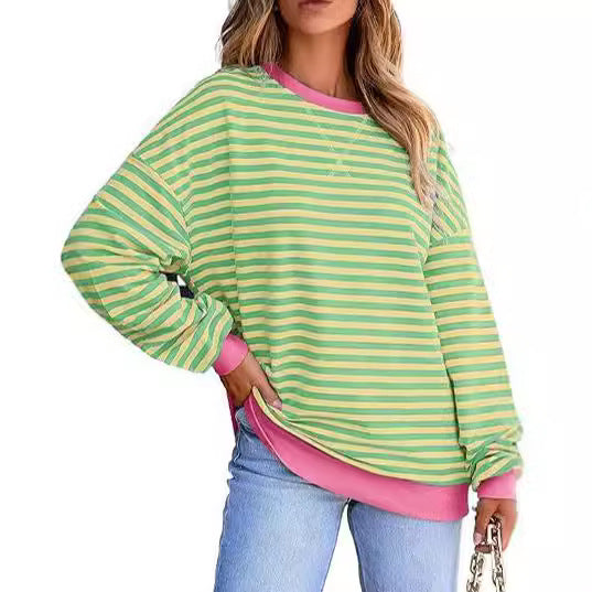 Damen lässiger gestreifter Sweatshirt mit Oversize-Schnitt und bequemen Details Heidi-Mode
