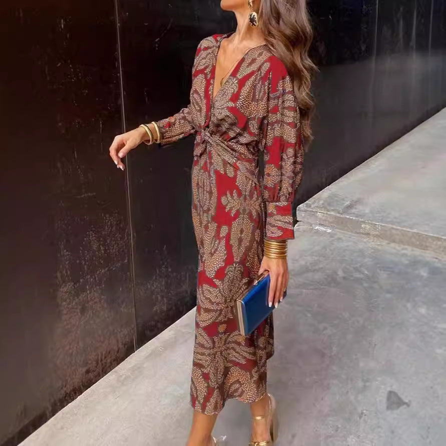 Damen Maxikleid mit elegantem Wickeldesign und floralem Muster Heidi-Mode