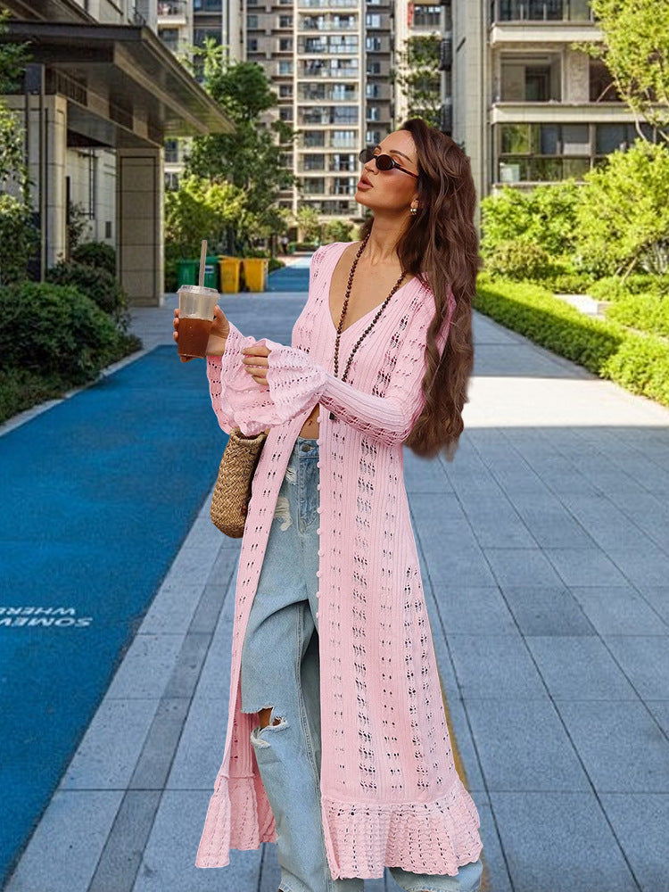 Damen Großer Strickcardigan mit offener Maschenstruktur und weit geschnittenen Ärmeln Heidi-Mode