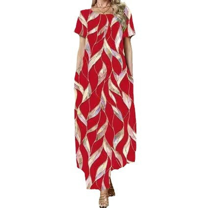 Damen Maxikleid mit elegantem Blattmuster und praktischen Taschen Heidi-Mode
