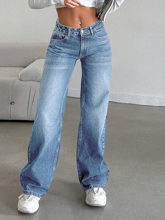 Damen Weite Jeans mit lässigem Schnitt und hohem Bund Heidi-Mode