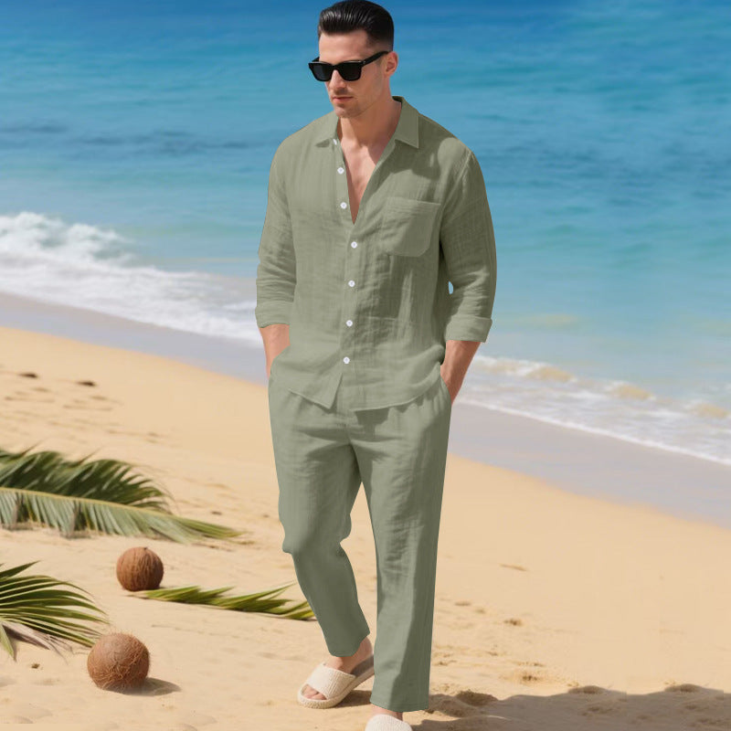 Herren leichtes Leinen-Outfit mit stilvollem Hemd und eleganter Hose Heidi-Mode