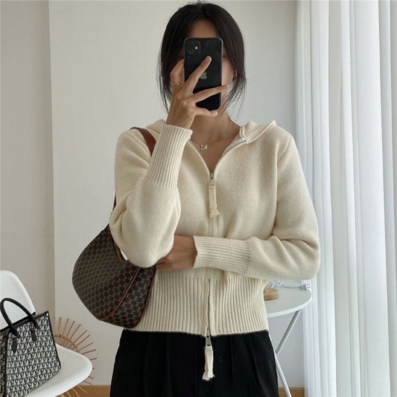 Damen modischer Zip-Hoodie aus weichem Strick Heidi-Mode