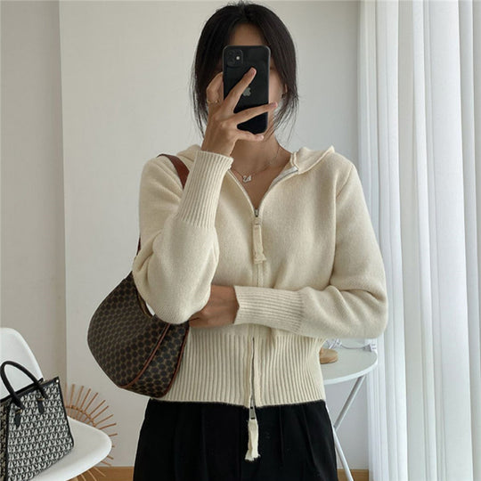 Damen modischer Zip-Hoodie aus weichem Strick Heidi-Mode