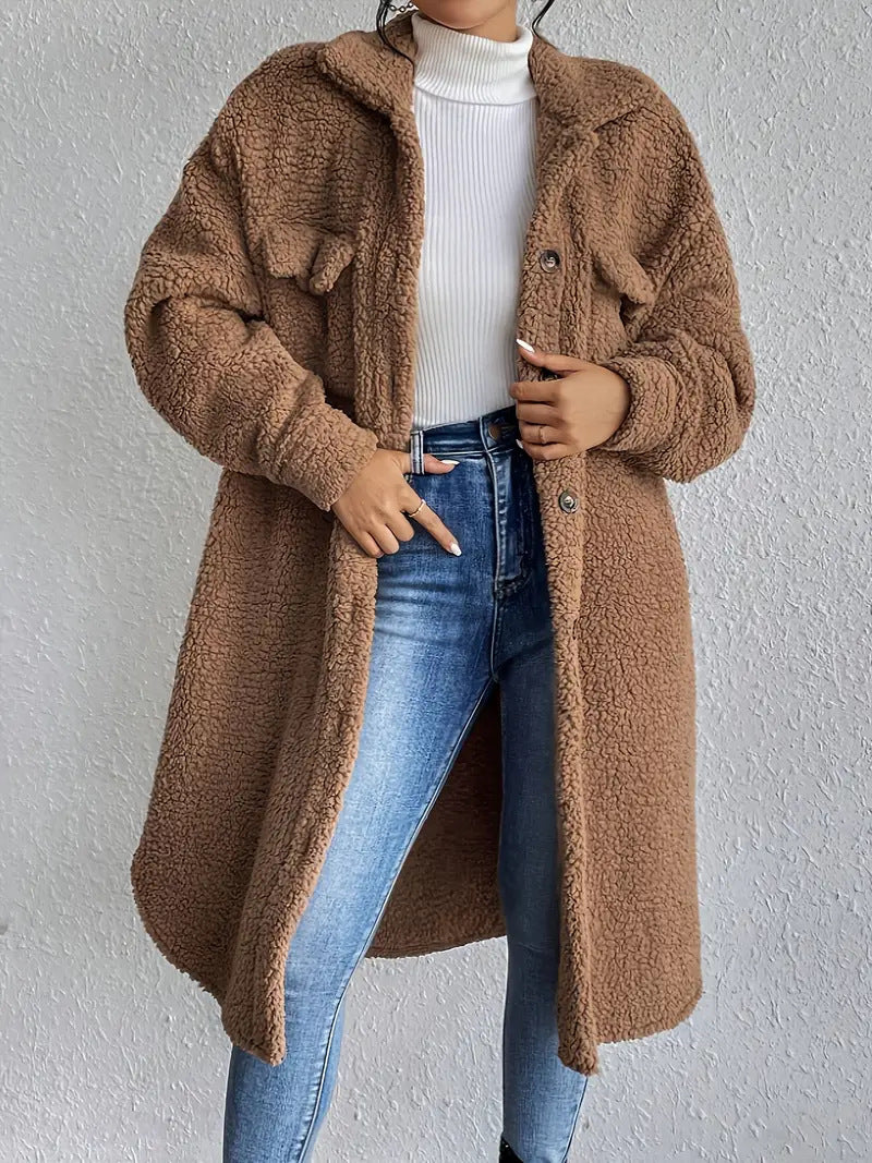 Damen Weiche und gemütliche Teddyjacke im Long-Format Heidi-Mode