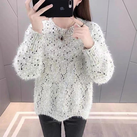 Damen Flauschiger Pulli mit einzigartigem Strukturdesign und funkelnden Akzenten Heidi-Mode