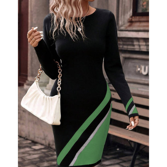 Damen Figurbetontes Strickkleid mit asymmetrischem Design Heidi-Mode