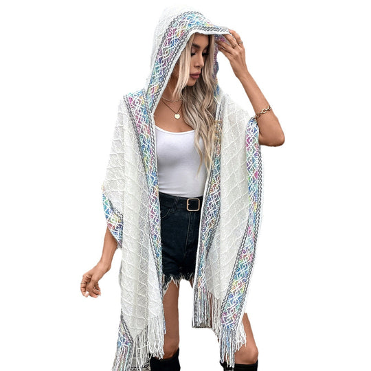 Damen eleganter Poncho mit hochwertigem Strukturdesign und Fransen Heidi-Mode