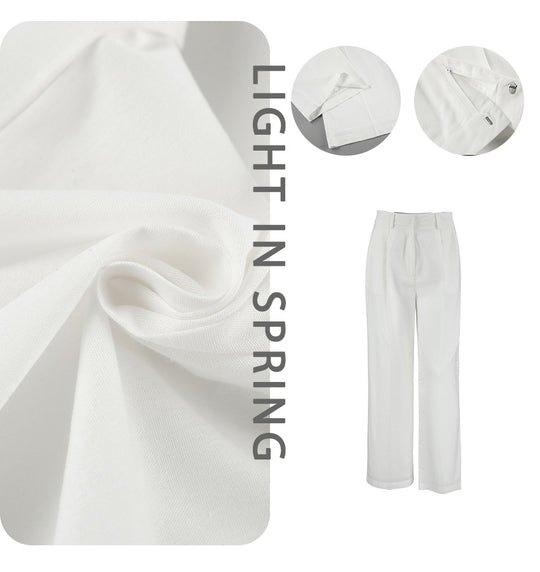 Damen Weit geschnittene Leinenhose mit elastischem Bund und hohem Taillenbund Heidi-Mode