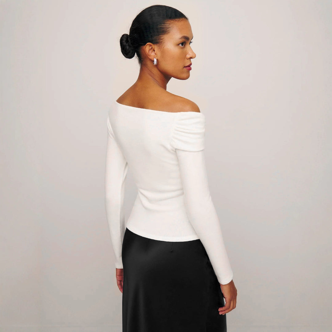 Damen Elegantes Langarmoberteil mit schrägem Ausschnitt und figurbetontem Schnitt Heidi-Mode