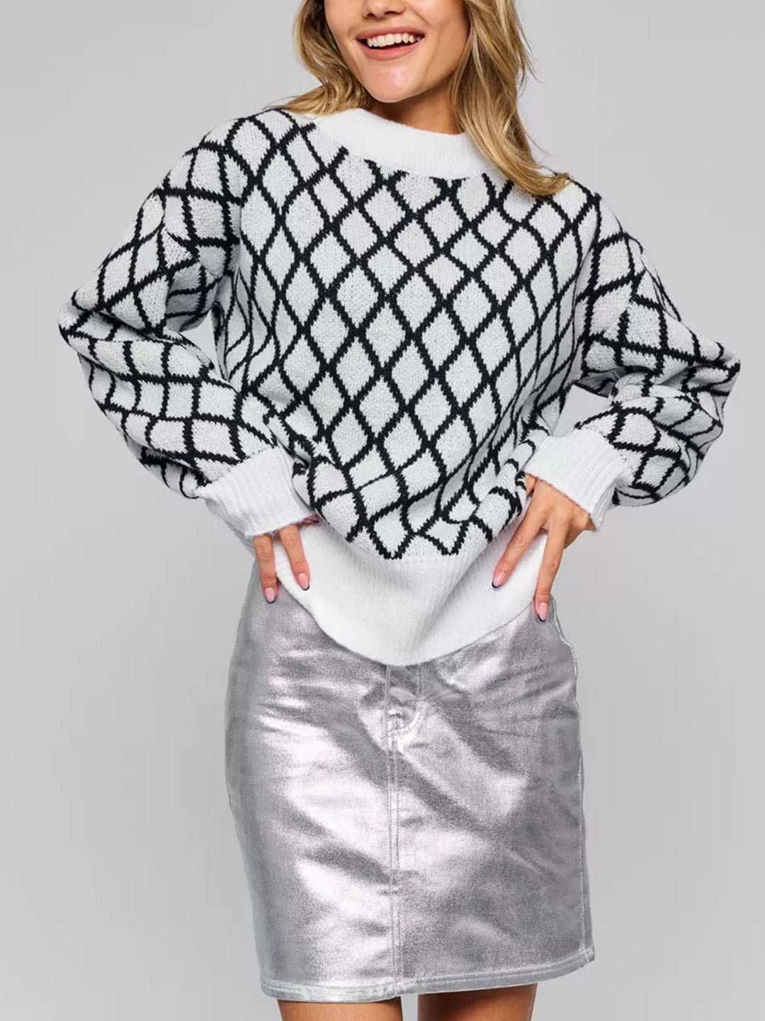 Damen lässiger Pullover mit modernem Rautenmuster und lässigem Schnitt Heidi-Mode