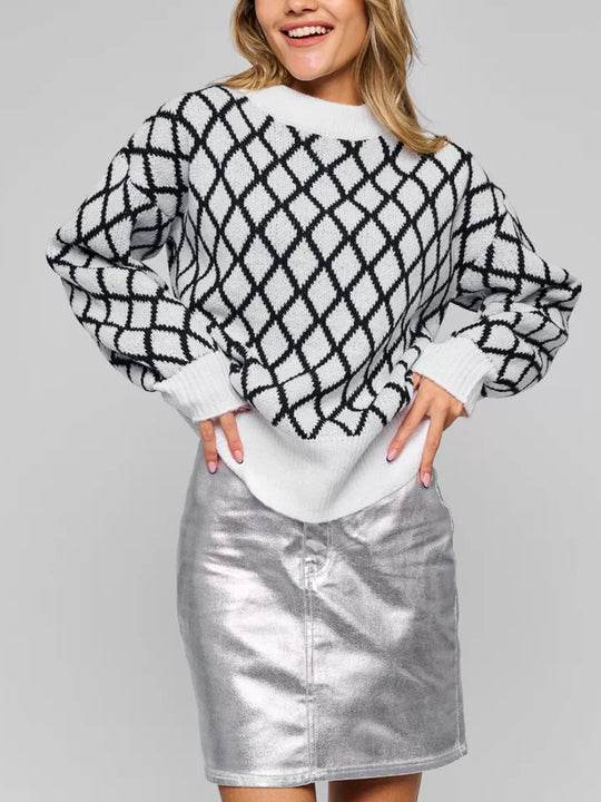 Damen lässiger Pullover mit modernem Rautenmuster und lässigem Schnitt Heidi-Mode