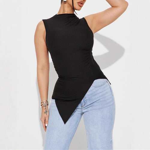 Damen ärmelloses Oberteil mit asymmetrischem Saum und Raffung Heidi-Mode