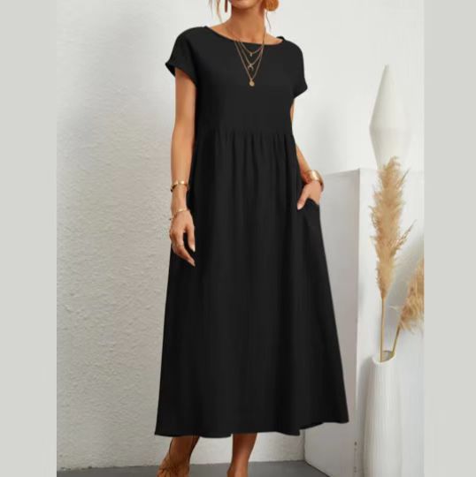 Damen lässiges Maxikleid mit praktischem Taschen und fließendem Schnitt Heidi-Mode