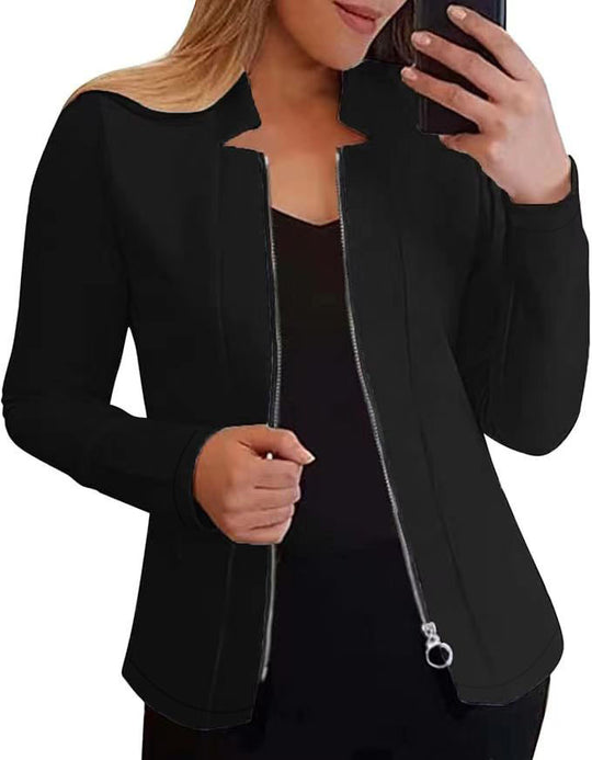 Damen Bikerjacke mit innovativem Schnitt und praktischen Reißverschlussdetails Heidi-Mode
