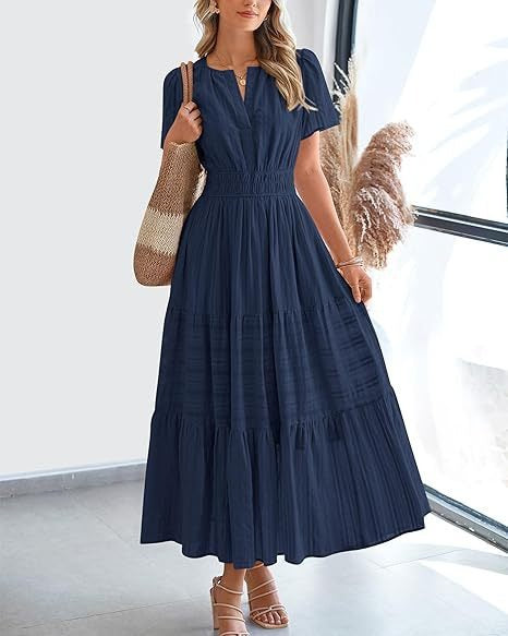 Damen Maxikleid mit modischem V-Ausschnitt und luftigen Rüschen Heidi-Mode
