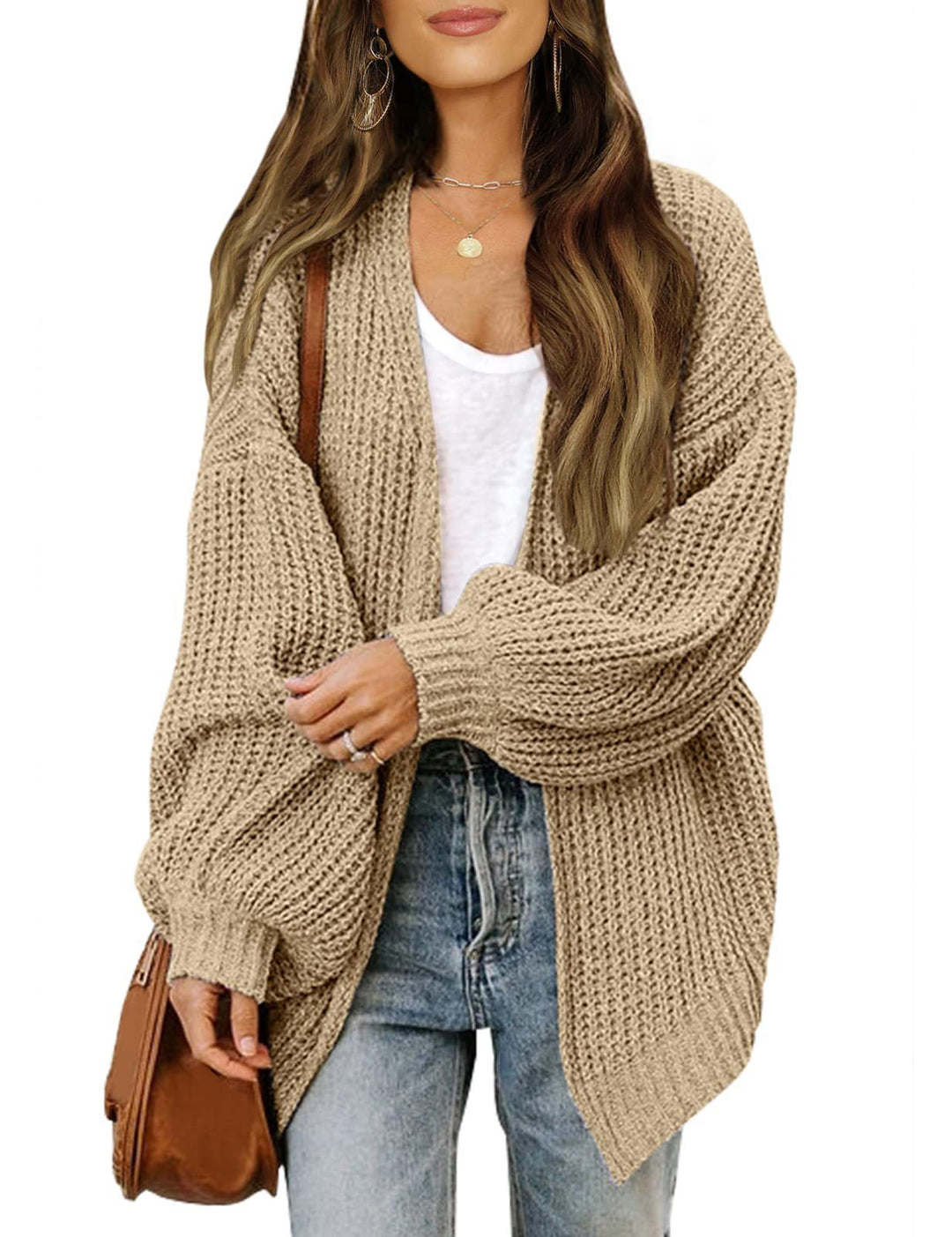 Damen Empfindlicher Grobstrick-Cardigan mit schillernden Ärmeln Heidi-Mode