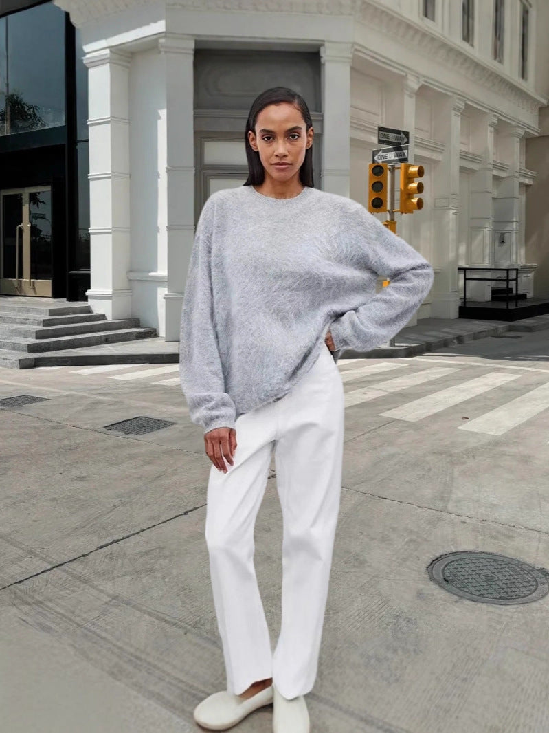 Damen weicher Strickpullover mit elegantem Rundhalsausschnitt und lässigem Schnitt Heidi-Mode