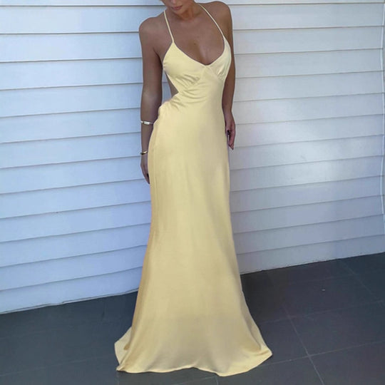 Damen Elegantes Maxikleid mit tiefem V-Ausschnitt und verstellbaren Spaghettiträgern Heidi-Mode