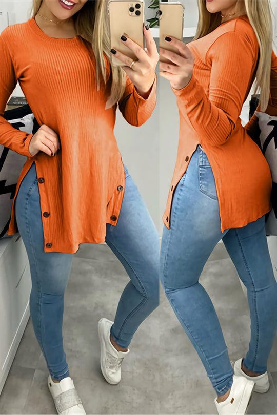 Heidi-Mode | Knopf Spalte Asymmetrisches Tunika Top