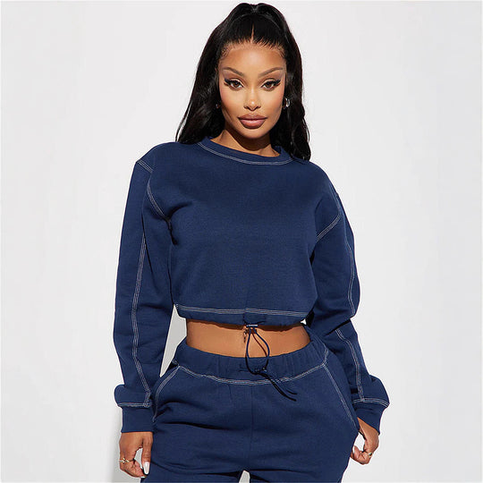 Damen modisches Cropped Sweatshirt und bequeme Jogginghose Set Heidi-Mode