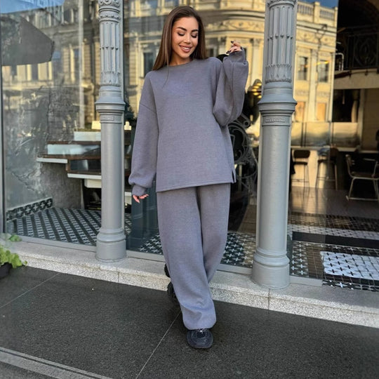 Damen lässiges Fleece-Loungewear-Set mit weichem Oversized-Pullover und bequemen Hosen Heidi-Mode
