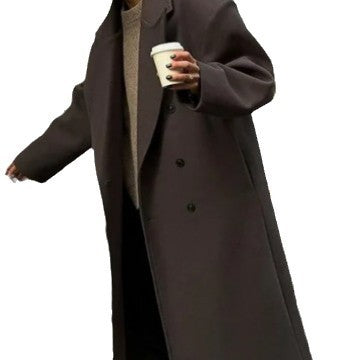 Damen Klassischer Oversized-Designer-Mantel mit doppelter Knopfreihe und weichem Futter Heidi-Mode