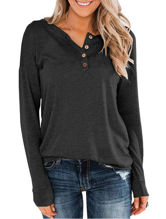 Damen modisches Langarm-Henley-Shirt mit Knopfleiste Heidi-Mode