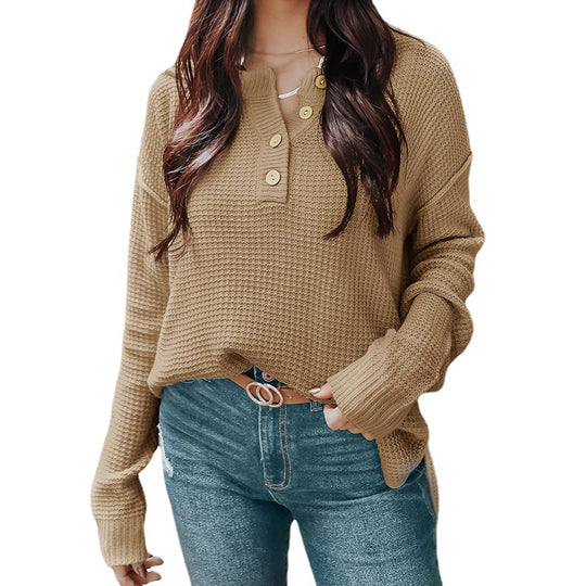 Damen lässiger Oversized Pullover mit Knopfleiste und strukturiertem Material Heidi-Mode