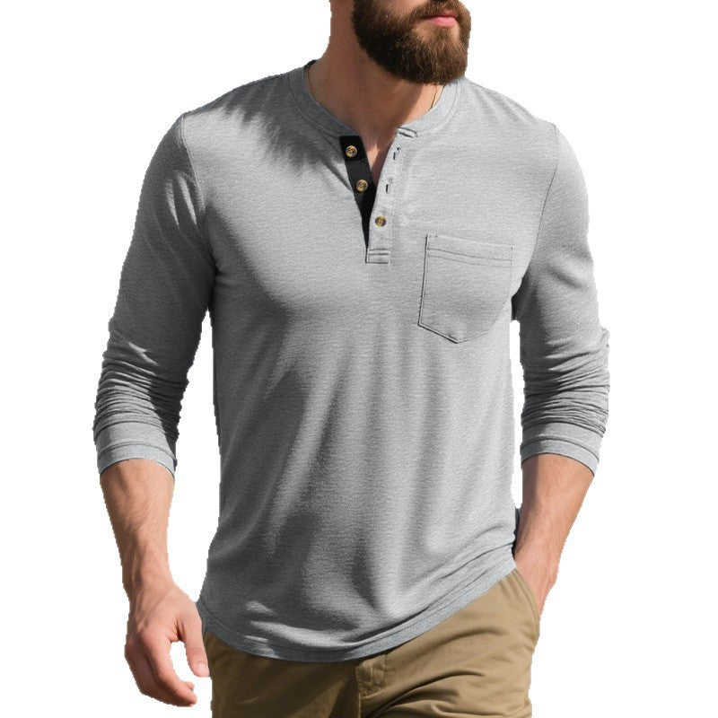 Herren Langarmshirt mit Knopfleiste und Brusttasche Heidi-Mode
