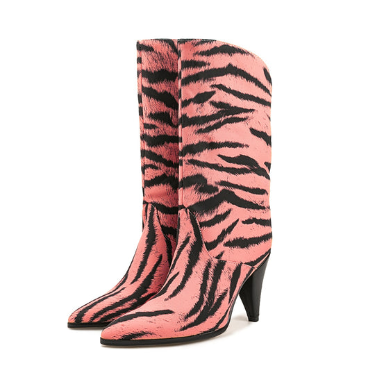 Femme Cowboy High-Heeled Boots mit auffälligem Tierdruck Heidi-Mode
