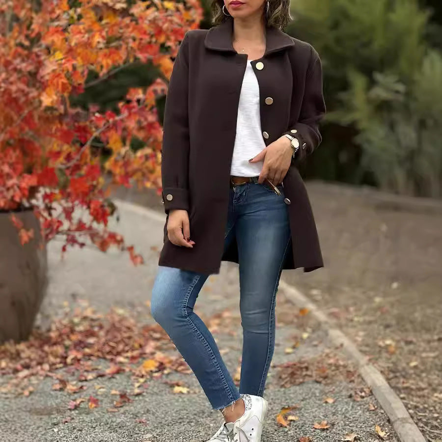 Damen Oversized Wollmantel mit dekorativen Knöpfen und großen Taschen Heidi-Mode