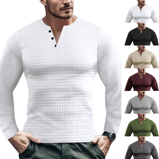Herren Langarmshirt mit strukturiertem Design und modischem Knopfverschluss Heidi-Mode