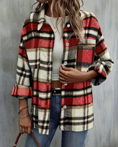 Damen lässige Karomuster Hemdjacke Heidi-Mode