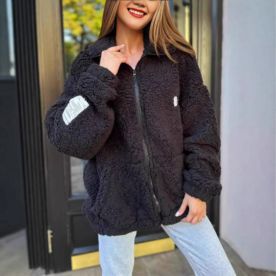 Damen Kuschelige Fleecejacke mit hohem Kragen und praktischen Taschen Heidi-Mode
