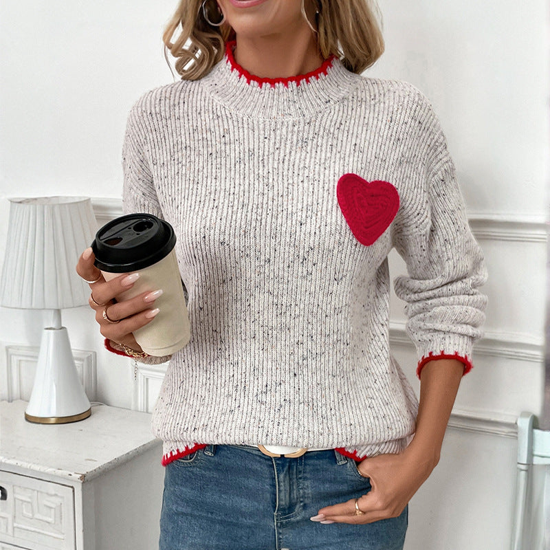 Damen Pullover mit Herzapplikation Heidi-Mode