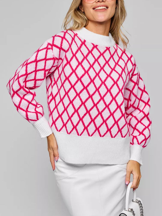Damen lässiger Pullover mit modernem Rautenmuster und lässigem Schnitt Heidi-Mode