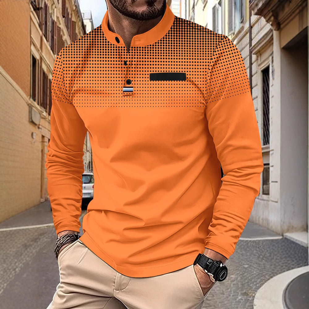 Herren Langarmshirt mit stylischem Stehkragen und kontrastierenden Dots Heidi-Mode