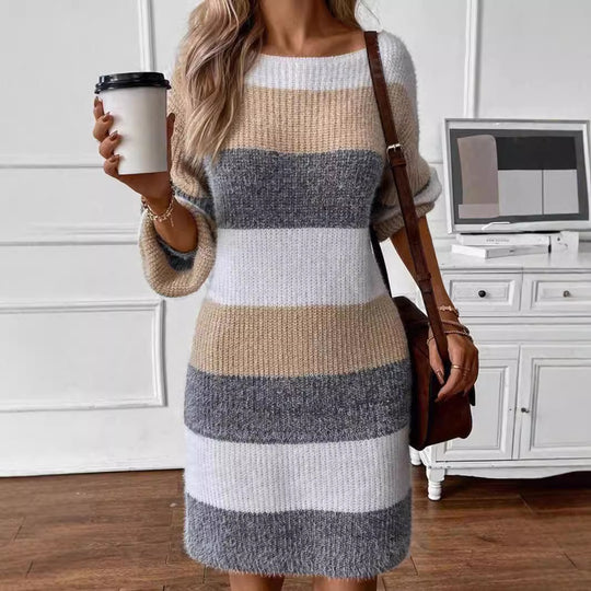 Damen gestreiftes Strickkleid mit weitem Schnitt Heidi-Mode