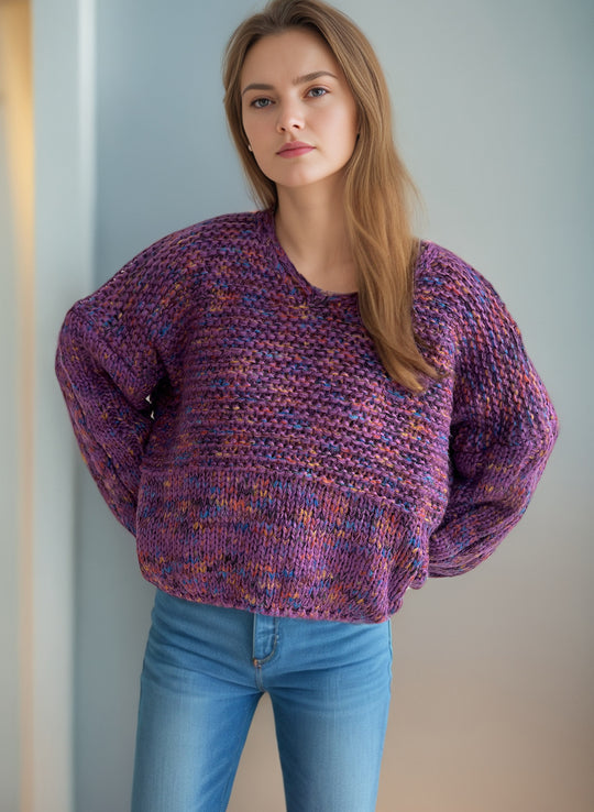 Damen grob gestrickter Pullover mit voluminösen Ärmeln Heidi-Mode