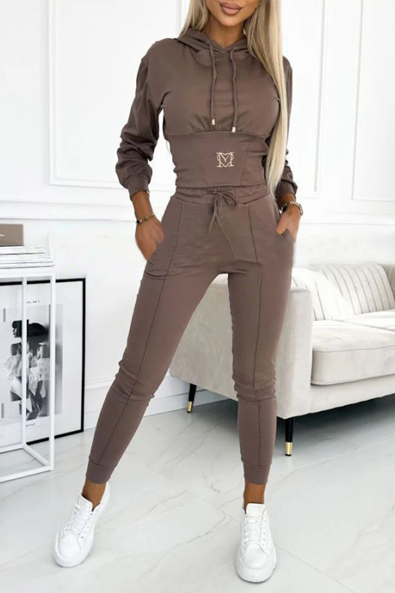 Damen Sportliches Jumpsuit-Set mit Kapuze und elastischem Bund Heidi-Mode