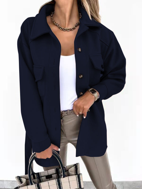 Damen Modische Overshirt-Jacke mit aufgesetzten Taschen und Knopfverschluss Heidi-Mode