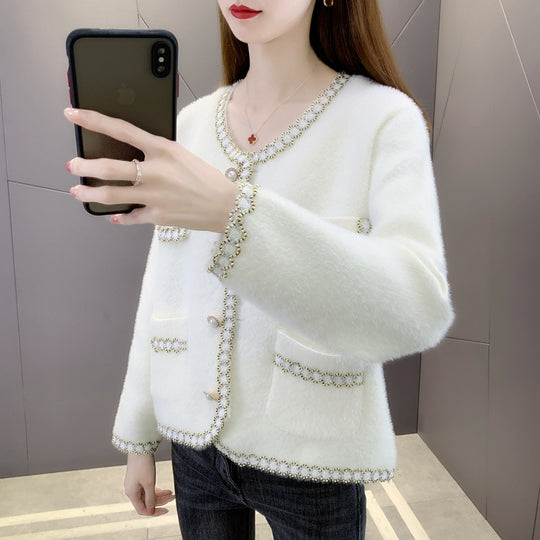 Damen Elegante und luxuriöse Strickjacke mit Perlenverzierungen Heidi-Mode