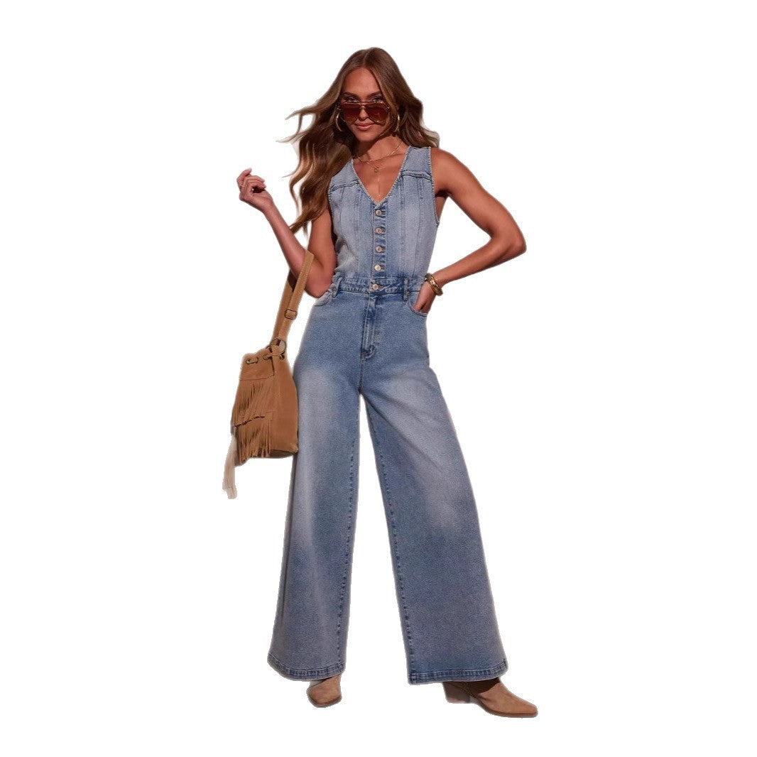 Damen Jumpsuit mit weit geschnittenen Beinen und eleganter Knopfleiste Heidi-Mode