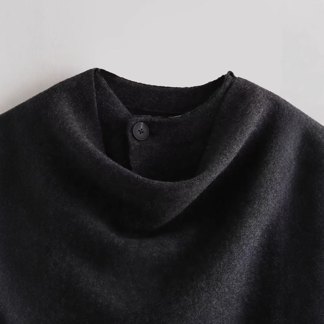 Damen schicke Wollumhangjacke mit asymmetrischem Schnitt und dekorativem Knopf Heidi-Mode