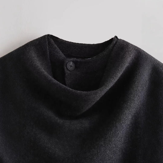 Damen schicke Wollumhangjacke mit asymmetrischem Schnitt und dekorativem Knopf Heidi-Mode