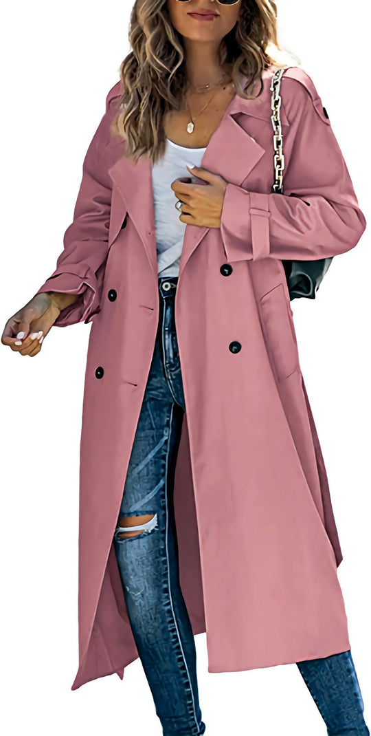 Damen Klassiker Trenchcoat mit Taillengürtel und tiefen Taschen Heidi-Mode