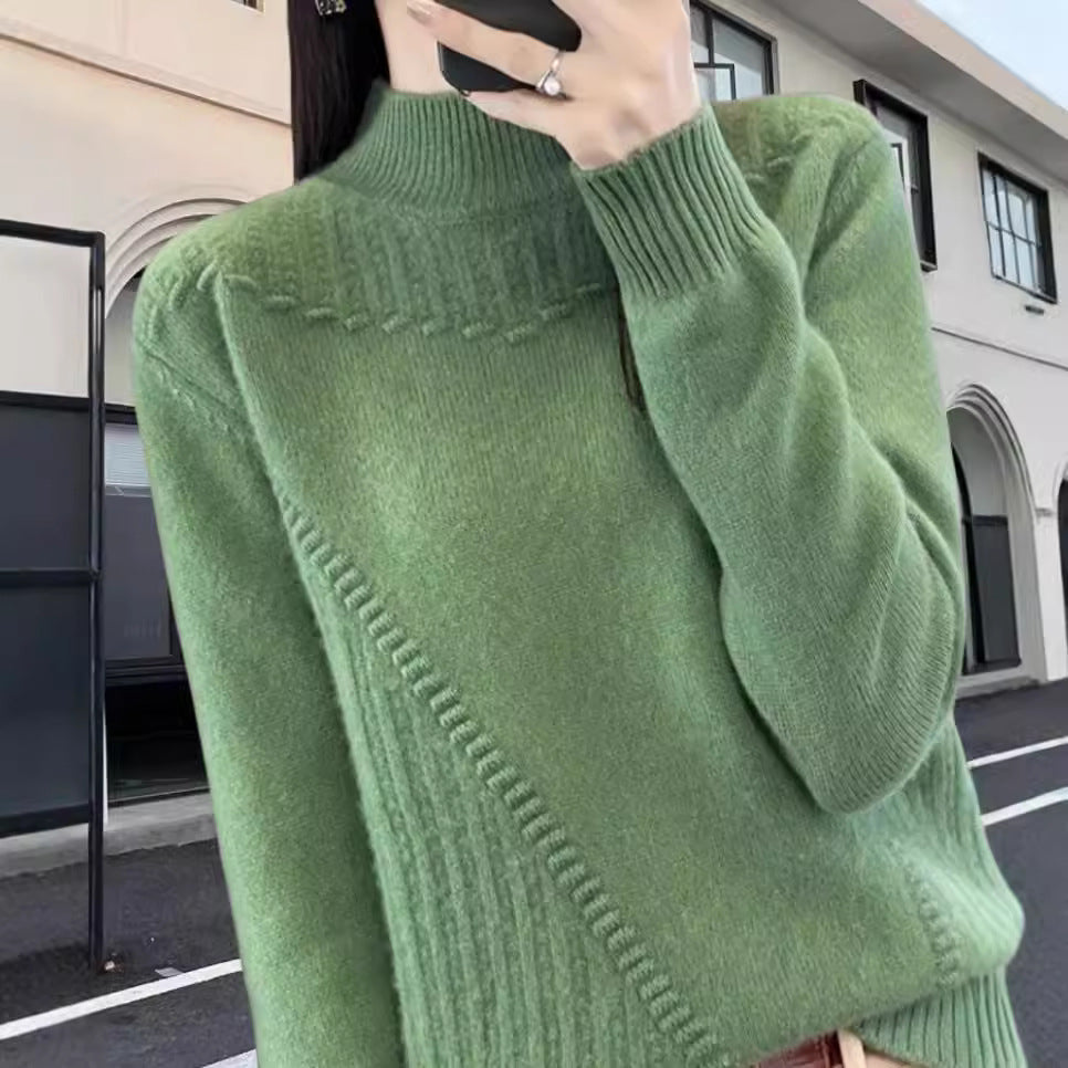 Damen Strickpullover mit elegantem Stehkragen und strukturiertem Design Heidi-Mode