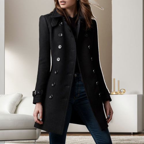 Damen stylischer Wollmantel mit doppelter Knopfleiste Heidi-Mode