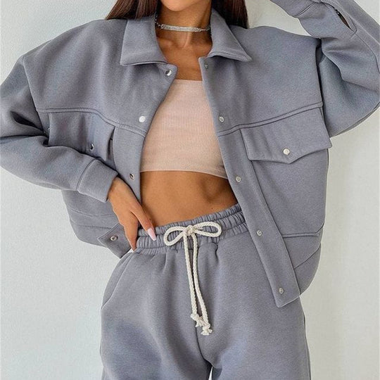 Damen lässiges Fleece-Set mit praktischer Jacke und bequemen Jogginghosen Heidi-Mode
